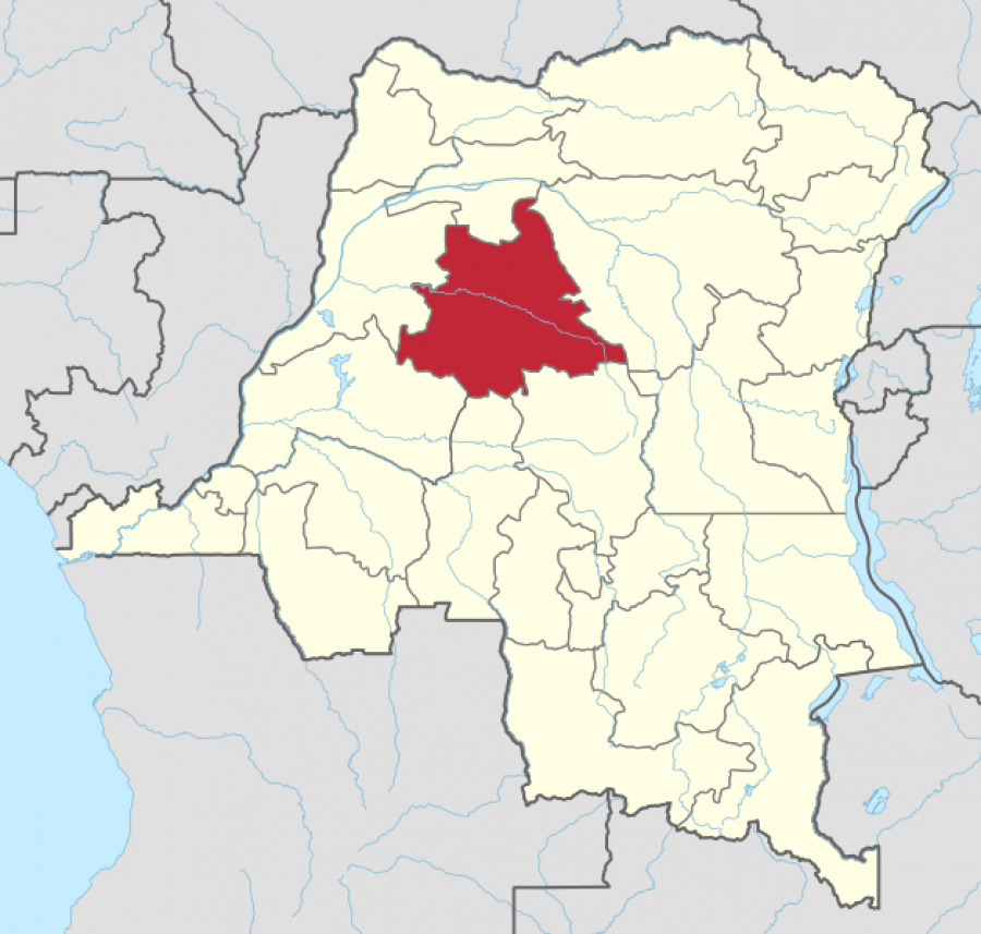 Carte de la RDC mettant en exergue la province de la Tshuapa
